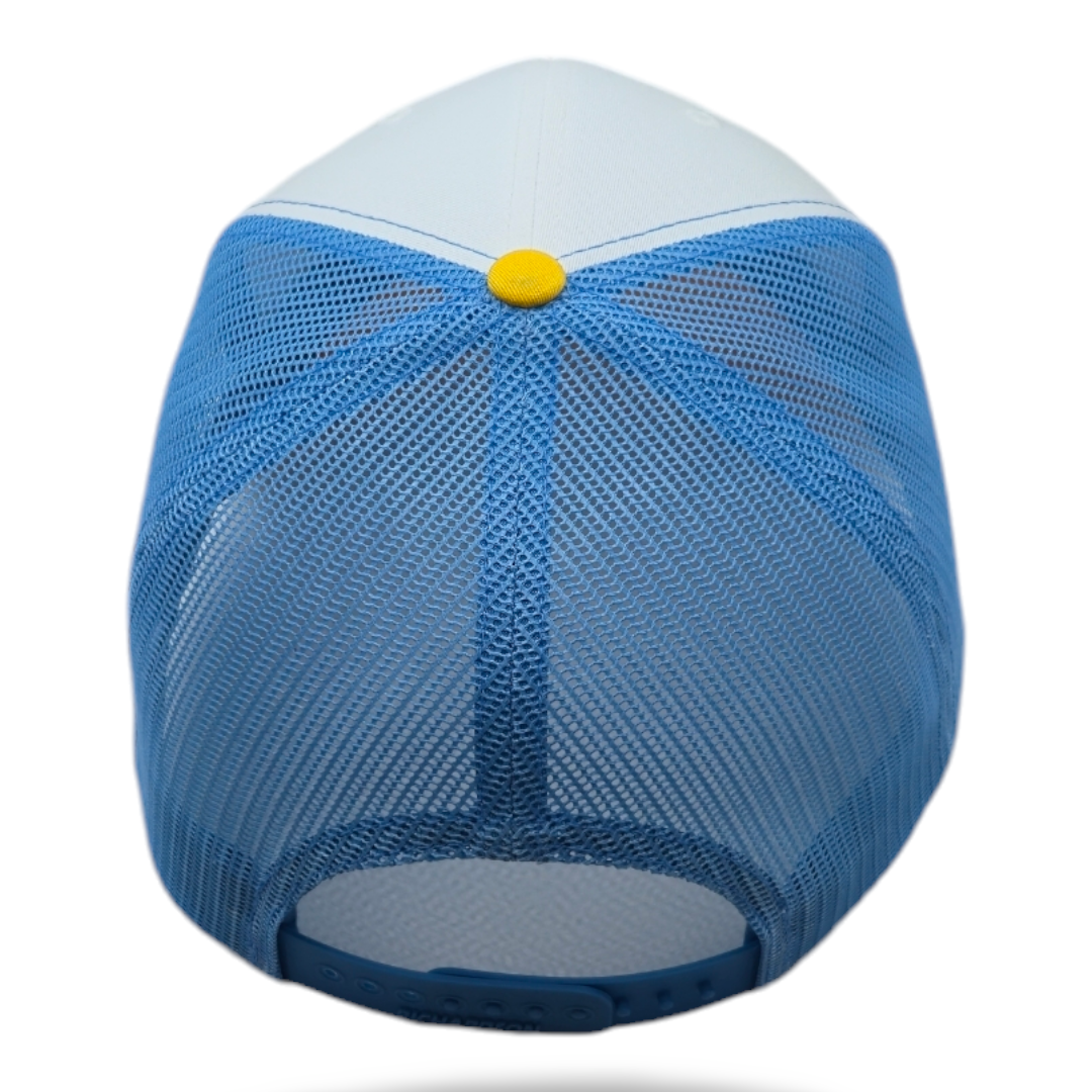 Tri-Color: White, Yellow, Colombia Blue Mesh Richardson 112