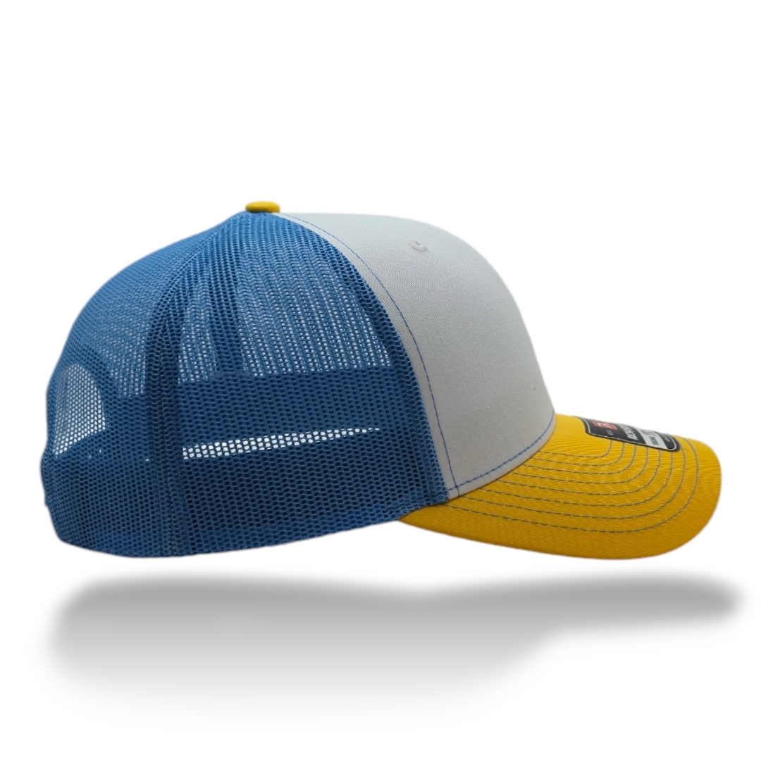 Tri-Color: White, Yellow, Colombia Blue Mesh Richardson 112